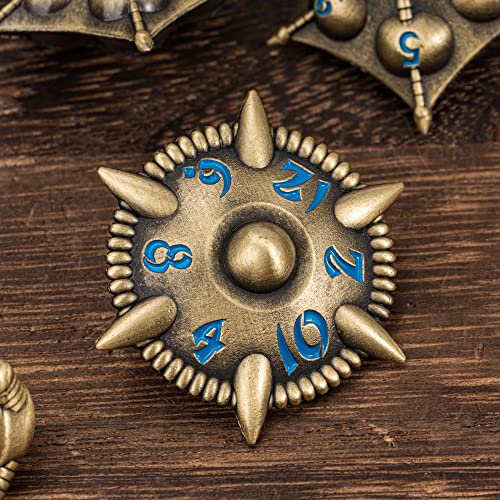 UDIXI Dragon Metal Dice Set D&D, 7-die Polyhedral Dice Set with Unique Shape for DND Role Playing Games (Bronze with Blue Number) - color: Dg-bronze With Blue Number