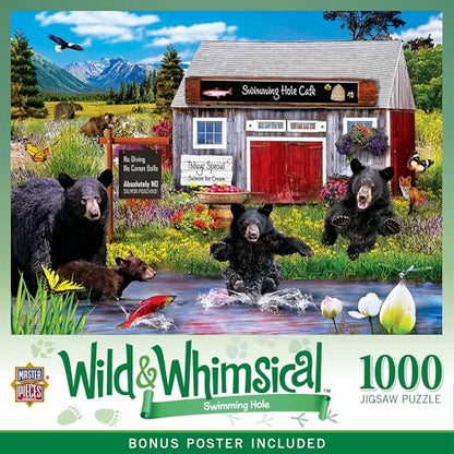 MasterPieces 1000 Piece Wildlife Jigsaw Puzzle - Swimming Hole, Funny Animals, Matte Finish, 19.25" x 26.75", Fun Activity for Adults & Family - style: Swimming Hole