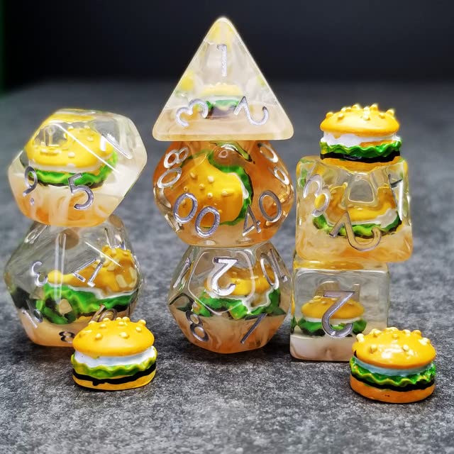 Sage's Portal Familiars and Reagents Resin DND Dice Set Polyhedral Dice Set for Dungeons and Dragons RPG Tabletop TTRPG (Hamburger) - color: Hamburger