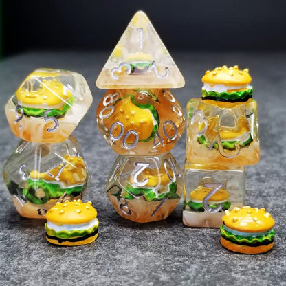 Sage's Portal Familiars and Reagents Resin DND Dice Set Polyhedral Dice Set for Dungeons and Dragons RPG Tabletop TTRPG (Hamburger) - color: Hamburger