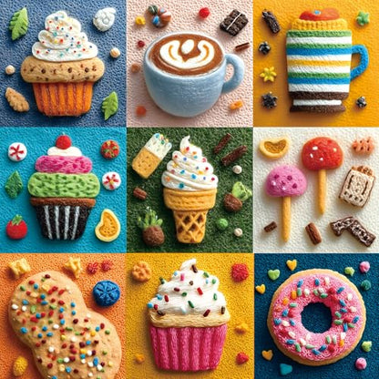 500 Piece Puzzle for Adult Embroidery Desserts Jigsaw Puzzle Cupcakes Coffee Ice Cream Donut Fabric Art Snacks Game Sweet Treats Puzzle with Letters on Back Challenging Gifts for Seniors & Families - color: Desserts