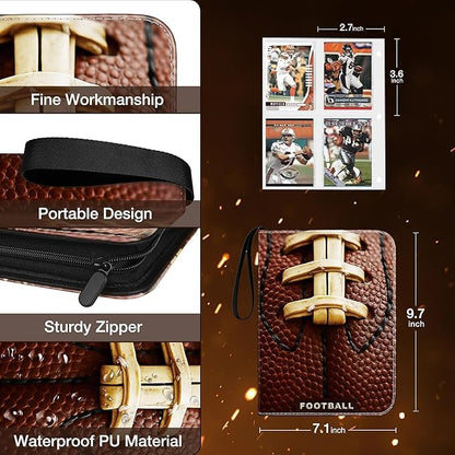 Trading Card Binder 400 Card Capacity, 50 Removable Sleeves (4 Pocket), Zipper Card Album Organizer for TCG Cards (Football) - color: Football