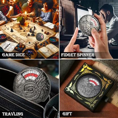 DND Spinner Dice DNDND 7-in-1 Spinner Metal D&D Dice Set with Gorgeous Gift Box for Dungeons and Dragon and Rolling Game(Black with Red) - color: Dragon Black
