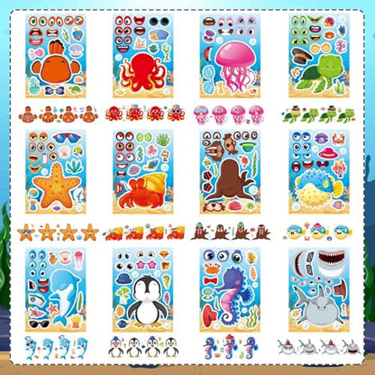 Ocean Animal Stickers, Make Your Own Sea Animal Stickers | 24 Sheets Make a Face Sticker, for Kids Activities Supplies Crafts, Ocean Sea Party Favors - style: Ocean Animal