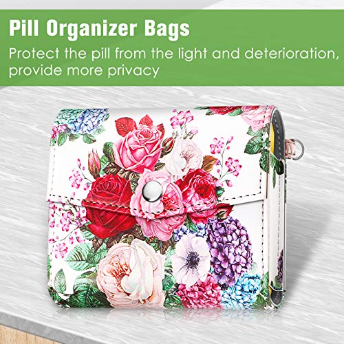 FINPAC Weekly Pill Organizers 4 Times A Day, Slide Open PU Leather Case Travel Pill Vitamin Medicine Reminder and Planner with Name Card for Morning| Afternoon| Evening| Bedtime (Flower Festival) - color: Flower Festival