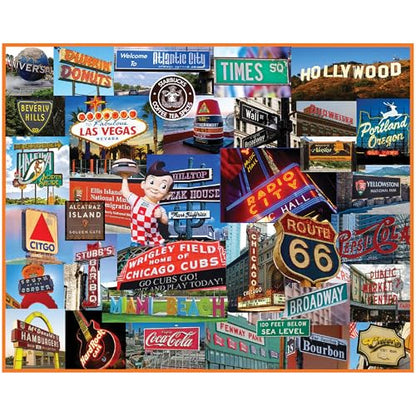 White Mountain 1000 Piece Jigsaw Puzzle, Signs Across America States | Large Pieces, Gift for Adults and Family, 24"x30" in, Fun Collage