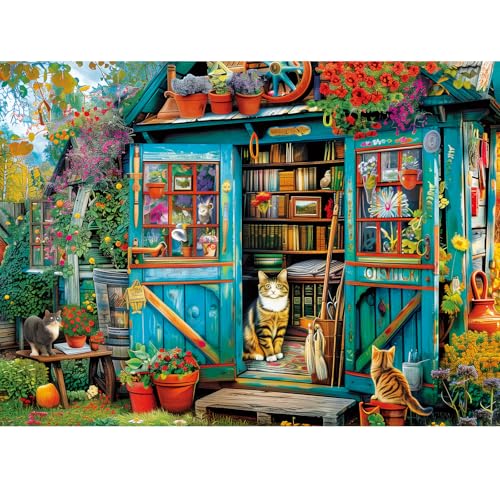 500 Piece Puzzle for Adults Jigsaw Puzzles Cat Puzzles, Book House Puzzles for Adult Elderly, Artistic Decorations, Educational Toys Challenging Activity Gift Family Puzzle Lovers for Friends - style: BookHouse Puzzle