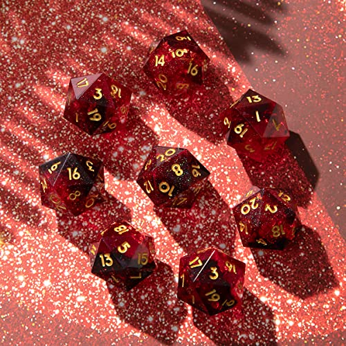 Single D20 Dice - 22mm, 20 Sided D&D Dice for Dungeons and Dragons, DND Dice with Resin Sharp Edge, Handmade Polyhedral for RPG, Roleplaying Games MTG Table Games(Black Red) - color: D20-black Red
