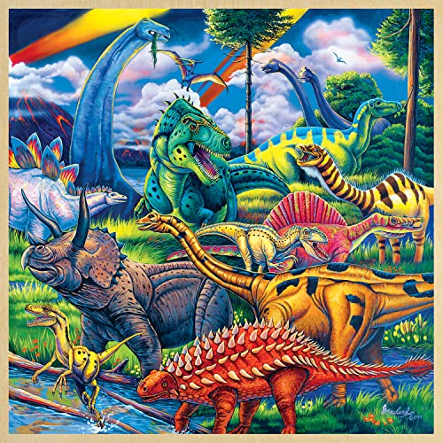 Masterpieces 48 Piece Fun Facts Jigsaw Puzzle for Kids - Dinosaur Friends Wood Puzzle - 12"x12" - style: Dinosaur Friends