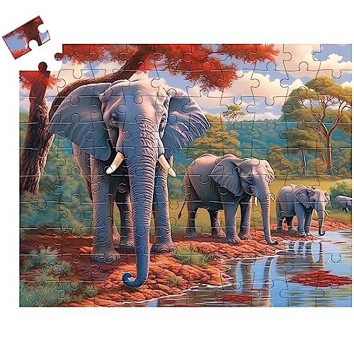 100 Piece Big Piece Jigsaw Puzzle for Seniors Elephant Forest Dementia Large Piece Puzzles for Seniors- Alzheimer's Activity for Adults Puzzle- Best Memory Game for Patiens in Nursing Home 15" x 19" - style: 100 Large Pieces