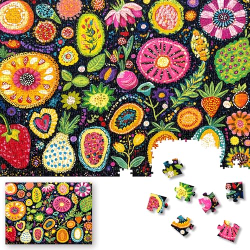 1000 Piece Jigsaw Puzzle for Adults Floral Pattern Dust-Free Thick HD Board | ROSE RAIN Premium with Letters on Back, Colorful Abstract Floral Folk Pattern, Challenging for Family Game Night and Fun Gift - color: 1000pcs-c002h