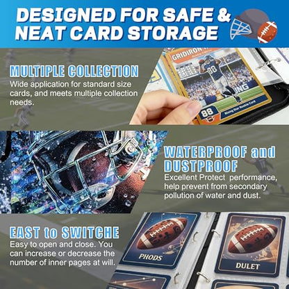 Football Card Binder with Sleeves, 4-Pocket Portable Card Protectors Album Holder Book with Zipper, Fits 400 Cards with 50 Removable Sleeves, Football Cards Display Storage Carrying Case -01 - color: Football-400 cards