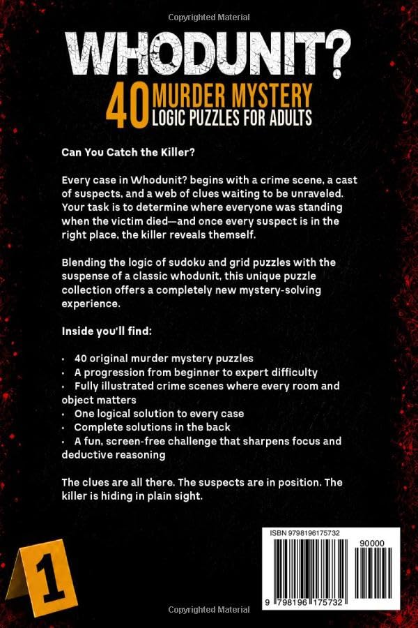 Whodunit?: 40 Murder Mystery Logic Puzzles for Adults | Sudoku-Styled Logic Grid Puzzles to Sharpen Your Mind and Break Your Digital Addiction | Easy to Hard Brain Teasers