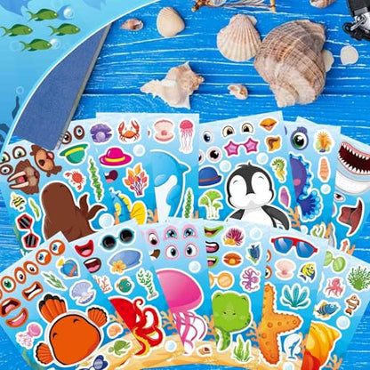 Ocean Animal Stickers, Make Your Own Sea Animal Stickers | 24 Sheets Make a Face Sticker, for Kids Activities Supplies Crafts, Ocean Sea Party Favors - style: Ocean Animal