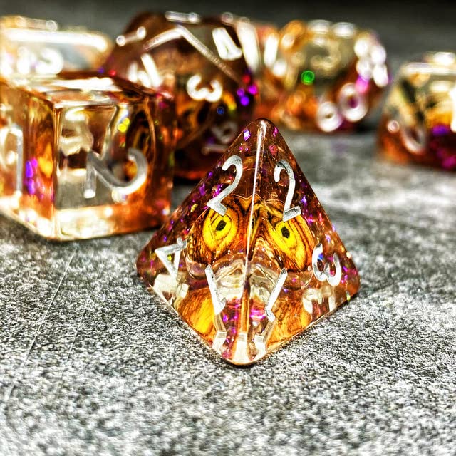 Sage's Portal Animal Familiars Resin DND Dice Set Polyhedral Dice Set for Dungeons and Dragons RPG Pathfinder Tabletop TTRPG (Bottled Gold Dragon Eyes) - color: Bottled Gold Dragon Eyes