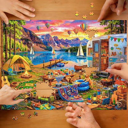 Lakeside Camping Day 1000 Piece Puzzles for Adults | Mountain Lake Camping Puzzles for Adults 1000 Pieces, Impossible Hard Fun Challenging Lakeside Camping Puzzles for Adults - color: Camping Day