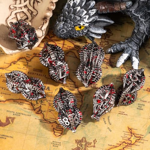 7-Die Metal DND Dice Set Metallic Polyhedral Role Playing Dice | Dragon Claw Design Perfect for Dungeons & Dragons RPG Tabletop Role-Playing Games - color: Dragon Claw-ancient Nickel Blood