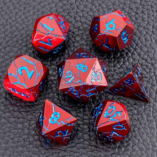 Sharp Edge Metal DND Dice Set with Cracks, Polyhedral Dice Set for RPG D&D Dice with Cracks Dungeons and Dragons Dice Set - color: Red and Blue