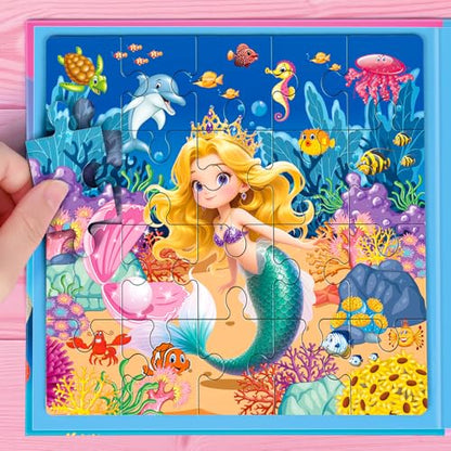 Mermaid Princess Unicorn Magnetic Puzzles for Toddlers 3-5 Girls, 3x20 Travel Puzzles for Toddlers 4-6 Montessori Preschool Learning Activities, Ideal Road Trip Activities Toys for 3 4 5 6 Girls - style: Princess 60Pcs