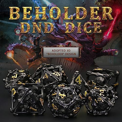 Beholder Dice Set DND, Dragon Eye Dice, ZHOORQI 7PC/Set Polyhedral Dices for Dungeons and Dragons, RPG, Eye Monster DND Gifts（Eye-Black Gold） - color: Eye- Balck Gold