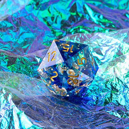 Single D20 Dice - 22mm, 20 Sided D&D Dice for Dungeons and Dragons, DND Dice with Resin Sharp Edge, Handmade Polyhedral for RPG, Roleplaying Games MTG Table Games(Dark Blue Gold) - color: D20-blud Gold
