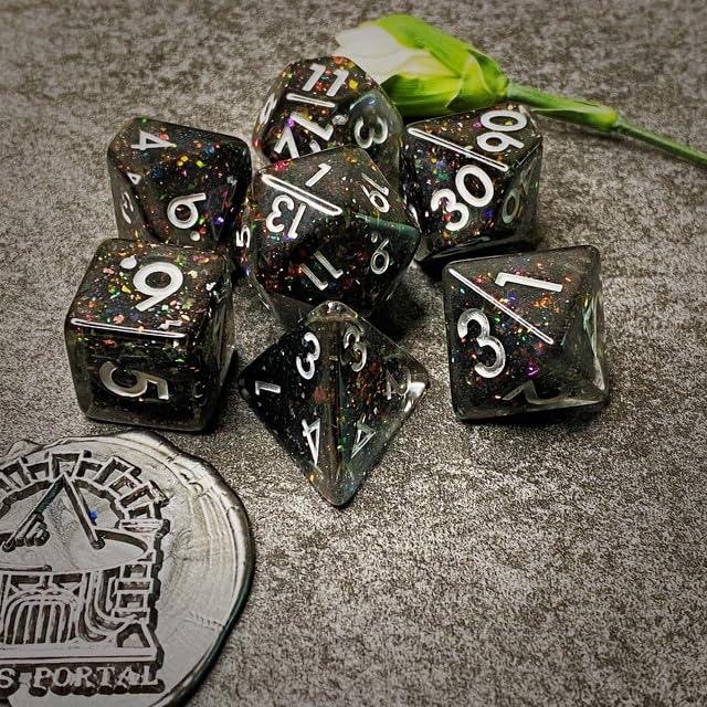 Sage’s Portal Cantrips DND Dice Set - Round Edge Resin 7-PC Polyhedral DND Dice Set for Dungeons and Dragons D&D RPG Tabletop TTRPG (Mica Glitter) - color: Mica Glitter