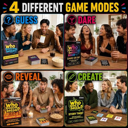 Quokka Party Games Set – Who Knows Me Better Collection with 4 Game in 1 Box – 2000+ Questions – Card Games for Adults and Teens – Board Game for Family Night, Friends & Couples Ages 15+ - color: Adult Set