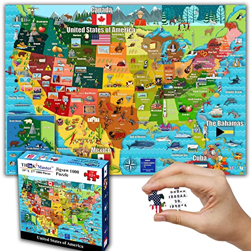 Think2Master Colorful United States Map 1000 Pieces Jigsaw Puzzle for 13+, Seniors, Adults & Families. Great Educational Gift for Interest in the USA Map. Size: 26.8” X 18.9” - style: Map of USA