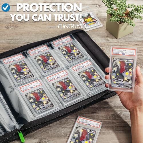 FunGuys Graded Card Binder, 60 PSA Slab Holder, 6 Pocket Graded Card Storage, Slab Binder, PSA Card Graded Display Case Album, Zipper Binder, MTG Card Binder - color: Black and Black