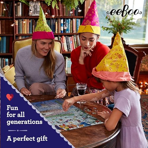 eeBoo New York City Skaters 1000 Piece Square Jigsaw Puzzle, 23" x 23" | Double coated, sturdy & dust free pieces with a satisfying snap. Includes full color reference insert. Vibrant, original art - style: New York City Skaters