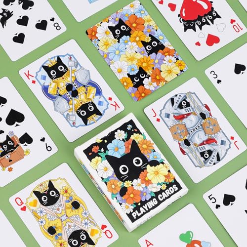Playing Cards, Cute Black Cat Playing Cards, Floral Cats Themed Deck of Cards for Game Nights, Premium Standard Size Poker Cards for Card Games, Parties, Travel, Casino Games & Cat Lover Gifts