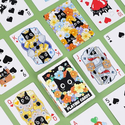 Playing Cards, Cute Black Cat Playing Cards, Floral Cats Themed Deck of Cards for Game Nights, Premium Standard Size Poker Cards for Card Games, Parties, Travel, Casino Games & Cat Lover Gifts