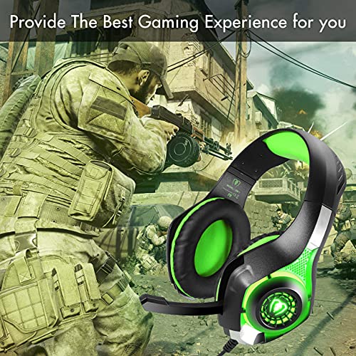 BlueFire Stereo Gaming Headset with Microphone for PS5 PS4 Xbox One Switch PC Mac – Wired Over-Ear Headphones with Surround Sound, Soft Memory Foam, Noise Canceling Mic, Light, 3.5mm Jack (Green) - color: Green