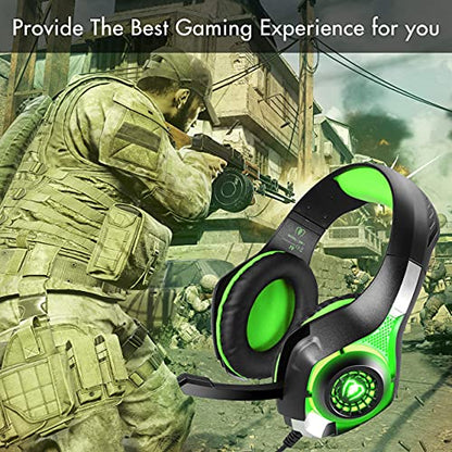 BlueFire Stereo Gaming Headset with Microphone for PS5 PS4 Xbox One Switch PC Mac – Wired Over-Ear Headphones with Surround Sound, Soft Memory Foam, Noise Canceling Mic, Light, 3.5mm Jack (Green) - color: Green