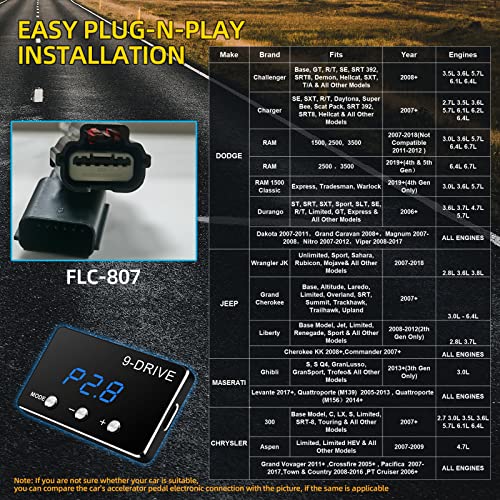 Throttle Response Controller 9 Drive Modes Smart Electronic Racing Accelerator Compatible with Dodge Challenger Ram Jeep Cherokee KJ KK Wrangler JK Maserati Ghibli - size: 807