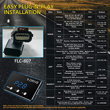 Throttle Response Controller 9 Drive Modes Smart Electronic Racing Accelerator Compatible with Dodge Challenger Ram Jeep Cherokee KJ KK Wrangler JK Maserati Ghibli - size: 807