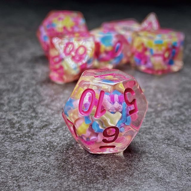 Sage’s Portal Cantrips DND Dice Set - Round Edge Resin 7-PC Polyhedral DND Dice Set for Dungeons and Dragons D&D RPG Tabletop TTRPG (Sprinkles Pink) - color: Sprinkles Pink