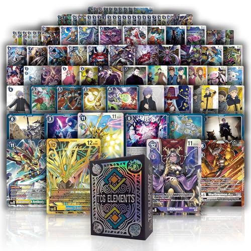 Digimon Ultra Rare Starter Bundle | 100+ Authentic Cards | 99x C/UC | 15x Random Foils | 5 SR/ALT | TCG Elements Deck Box