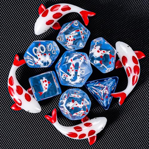 Resin D&D Dice Set, Polyhedral Dice for Dungeons and Dragons Role Playing Games (D20, D12, D10, D8, D6, D4) (Red Fish) - color: Red Fish