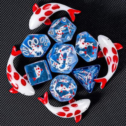 Resin D&D Dice Set, Polyhedral Dice for Dungeons and Dragons Role Playing Games (D20, D12, D10, D8, D6, D4) (Red Fish) - color: Red Fish