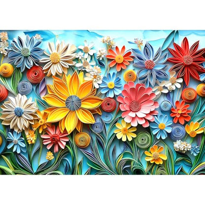 MINIWAN 1000 Piece 3D Quilled Paper Art Flower Jigsaw Puzzle | 27.5"x19.7", Letters on Back, Reference Poster, Hard Color Challenge, For Adults & Seniors - color: Flowers With Paper Art