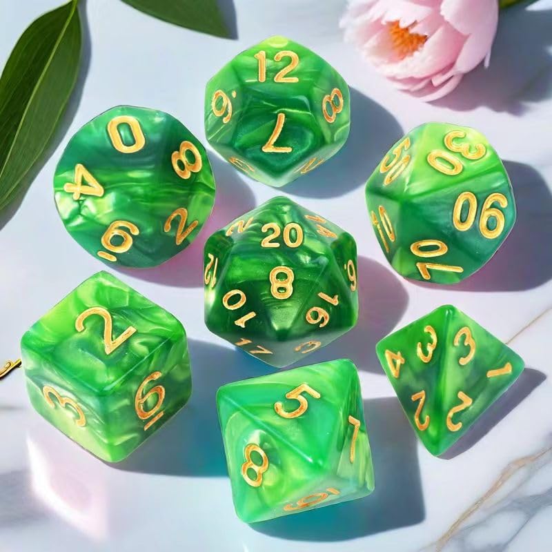 7Pcs Polyhedral DND Dice Set with Black Storage Bag(Dark Green&Light Green) | Classic dice set for RPG Polyhedral Dice for Dungeon and Dragons Playing Games 7-Die Set - color: Dark Green&light Green Dice
