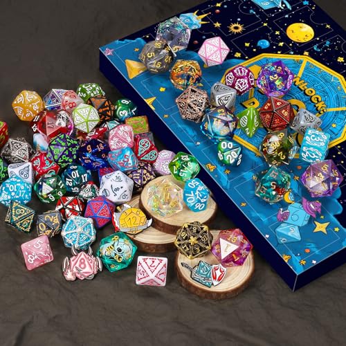 Mystery Dice Box - 24 Pcs Polyhedral Dice, Dice Advent Calendar | Random Styles Dice & Pins, Bulk DND Dice, Gifts for Dungeons and Dragons, MTG, Game Night, Dice Goblins, RPG Players & DMs - style: Mystery Dice Gift Box (24 Holes)