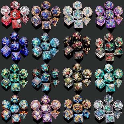 Mystery Dice Set – 7 Pcs Sharp Edge Resin Polyhedral Dice + 1 Dice Bag | Random Style Handmade Sharp‑edged Resin DND Dice, Gifts for D&D, Pathfinder, MTG, Game Night, Dice Goblins, RPG Players & DMs - style: 1 bag Resin Mystery Dice