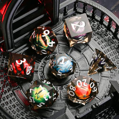DND Dice Set Dungeons and Dragons Dice, 7 Piece Liquid Core Eye Dice Set D&D Dungeons and Dragons Sharp Edge Resin Dice with Gift Box, Polyhedral Role Playing RPG Dice D20 D12 D10 D8
