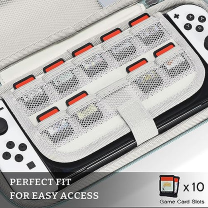 FUNLAB Switch 2 Carrying Case Compatible with Nintendo Switch 2/1/OLED, Portable Hard Shell Switch Carry Case with 10 Game Card Slots for Travel - White - color: Z-Cyan