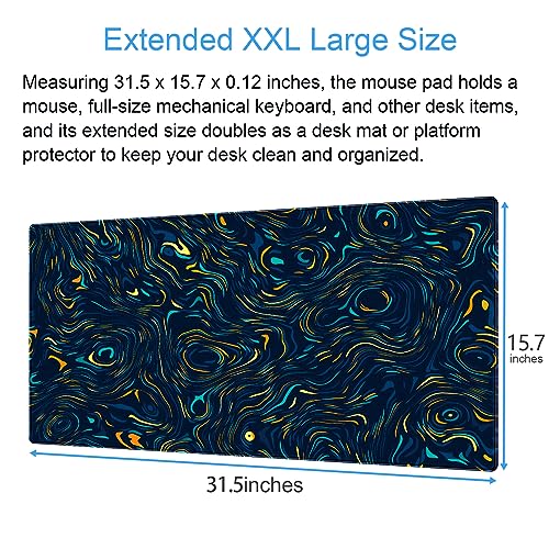 Abstract Swirl Desk Mat, XXL Large Gaming Mouse Pad | Vibrant fluid line art desk pad with smooth cloth surface and non-slip rubber base. Perfect for gaming and office. - color: Colorful Abstract Art
