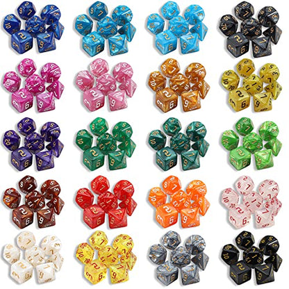 CiaraQ Polyhedral Role Playing Dice with Drawstring Storage Pouch | 26 acrylic dice sets – 182 pcs total, 7 per set (D4-D20). Lightweight & durable. Great for D&D & tabletop games. Ages 14+. - color: 26 Colors -Sickle Font