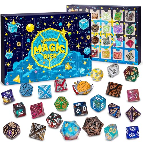 Mystery Dice Box - 24 Pcs Polyhedral Dice, Dice Advent Calendar | Random Styles Dice & Pins, Bulk DND Dice, Gifts for Dungeons and Dragons, MTG, Game Night, Dice Goblins, RPG Players & DMs - style: Mystery Dice Gift Box (24 Holes)