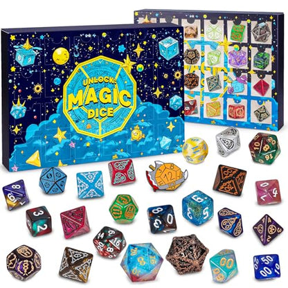 Mystery Dice Box - 24 Pcs Polyhedral Dice, Dice Advent Calendar | Random Styles Dice & Pins, Bulk DND Dice, Gifts for Dungeons and Dragons, MTG, Game Night, Dice Goblins, RPG Players & DMs - style: Mystery Dice Gift Box (24 Holes)